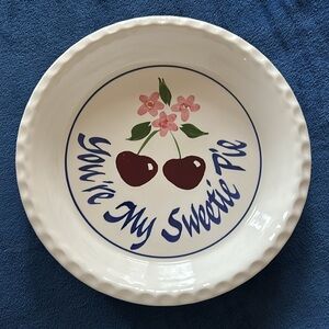 Pampered Chef Ceramic Pie Dish with Cherries & Blossom Design 1994 RARE